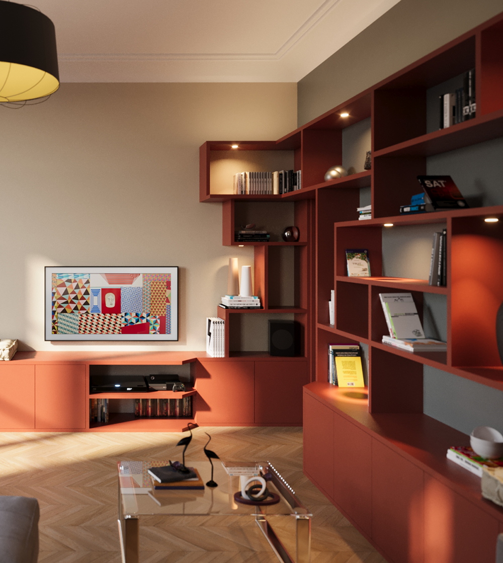 Open concept light wood floor kitchen room design with white walls (Demo)